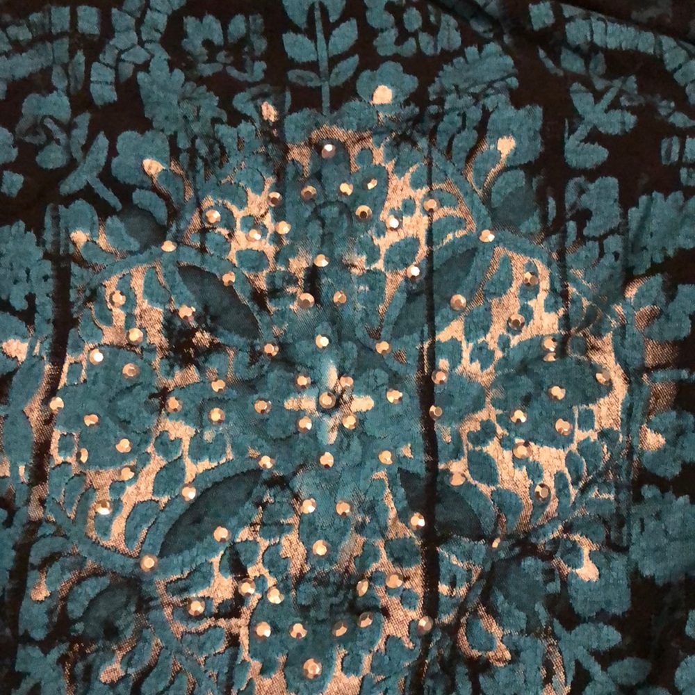 Dolled Up Black Strapless Top with Teal Medallion Print - Picture 3 of 3